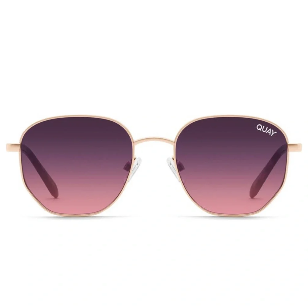 QUAY Big Time Sunglasses Rose Gold Frame Navy Peach Gradient Lens Medium NWT
